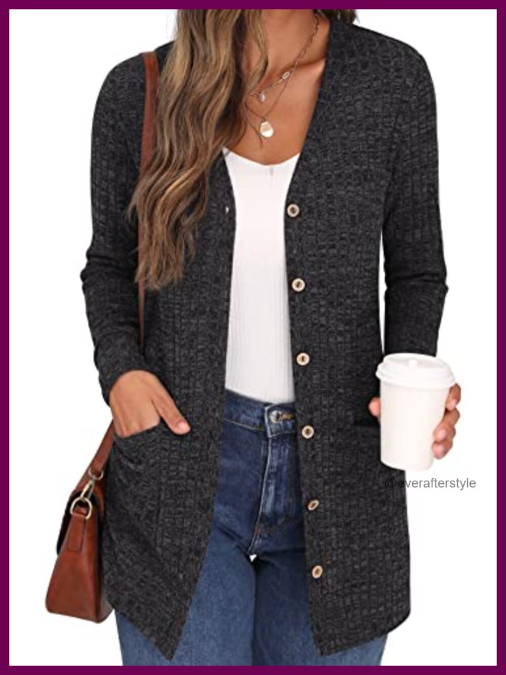 Open Front Cardigan Button Down Ribbed Lightweight Knit Outerwear with Pocket